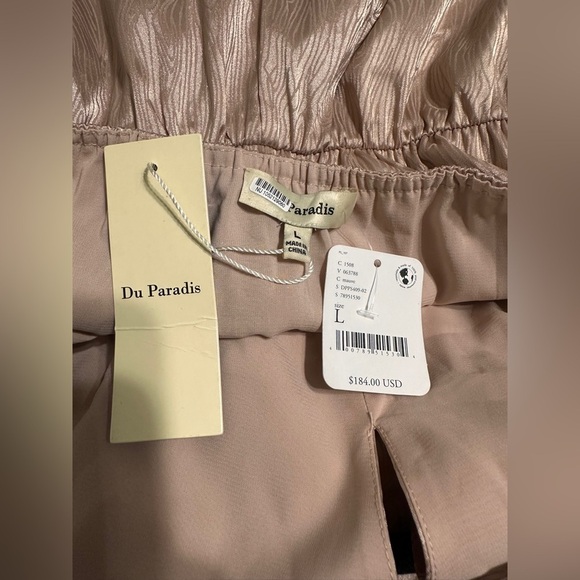 Anthro Du Paradis Cross-Neck Wide Leg Halter Champagne Satin Jumpsuit Sz L - Picture 10 of 10